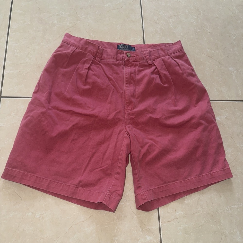 VTG Y2K Polo Ralph Lauren 34W Pink Tyler Fit 9" Pleated Shorts Preppy Golf